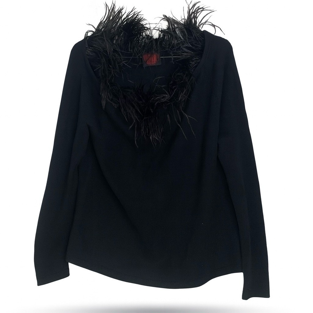 Happy Sheep NWOT Black 100% Cashmere Feather Neckline Off/On Shoulder Sweater M